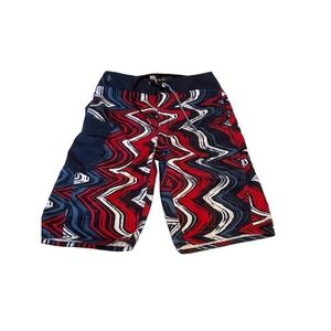 Volcom Men's‎ Board Shorts Size 27 Red White Blue Wavy Print Pockets Fast Ship